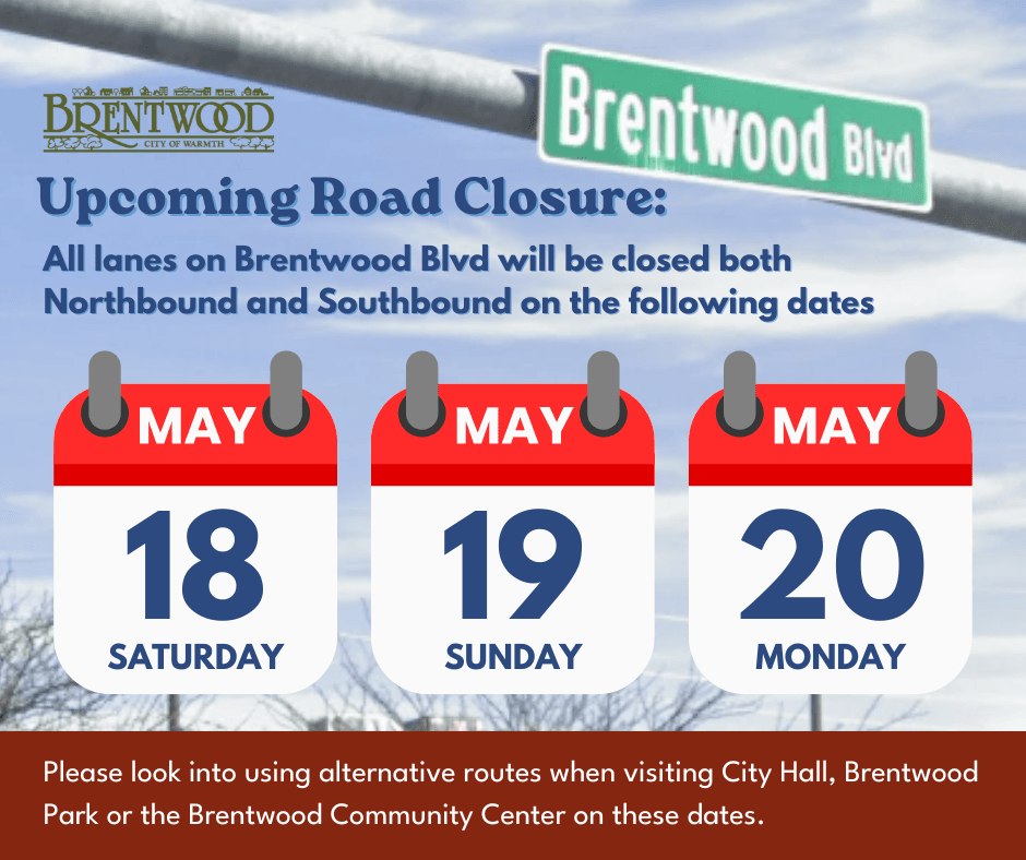 Upcoming Road Closure Updated